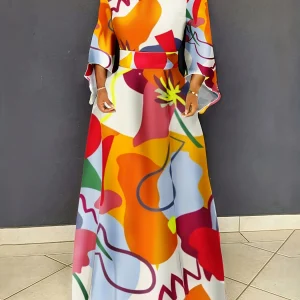 Women's Colorful Graphic Print Round Neck Dress