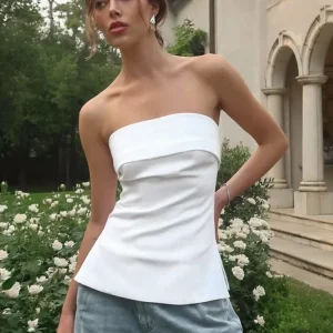 Solid Tube Tops Strapless Bra Turndown Top
