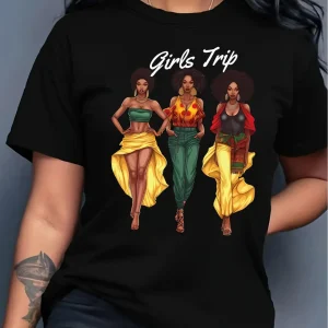 Girls Trip Print T-Shirt, Short Sleeve Crew Neck