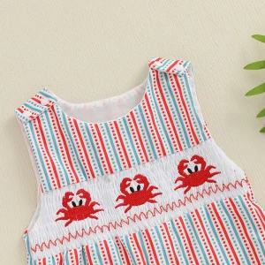 Toddler Sleeveless Romper with Cute Shark Embroidery