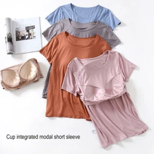 2pcs Modal Cotton T-shirt O-neck Women's  Tops with Chest Padded